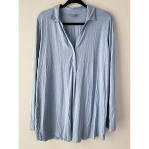 J Jill Oversized Popover Long Sleeve‎ Tunic Top XL Blue Stretch Lagenlook Collar